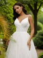 Ball-Gown Satin Ruffles V-neck Sleeveless Sweep Train Wedding Dresses