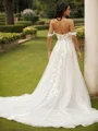 A-Line/Princess Tulle Applique Off-the-Shoulder Sleeveless Chapel Train Wedding Dresses