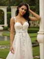 A-Line/Princess Tulle Applique Off-the-Shoulder Sleeveless Chapel Train Wedding Dresses