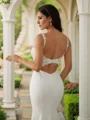 Sheath/Column Stretch Crepe Lace V-neck Sleeveless Sweep Train Wedding Dresses