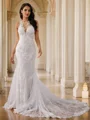 Sheath/Column Lace Scoop Sleeveless Court Train Wedding Dresses