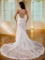 Sheath/Column Lace Scoop Sleeveless Court Train Wedding Dresses