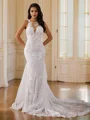 Sheath/Column Lace Scoop Sleeveless Court Train Wedding Dresses