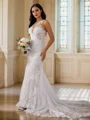 Sheath/Column Lace Scoop Sleeveless Court Train Wedding Dresses