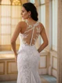 Sheath/Column Lace Scoop Sleeveless Court Train Wedding Dresses