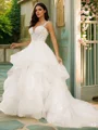 Ball-Gown Tulle Applique V-neck Sleeveless Court Train Wedding Dresses