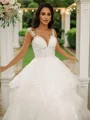 Ball-Gown Tulle Applique V-neck Sleeveless Court Train Wedding Dresses