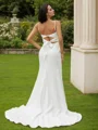 Sheath/Column Stretch Crepe Ruched Spaghetti Straps Sleeveless Sweep Train Wedding Dresses