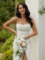 Sheath/Column Stretch Crepe Ruched Spaghetti Straps Sleeveless Sweep Train Wedding Dresses