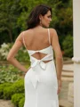 Sheath/Column Stretch Crepe Ruched Spaghetti Straps Sleeveless Sweep Train Wedding Dresses