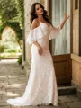 Sheath/Column Lace V-neck Short Sleeves Sweep Train Wedding Dresses