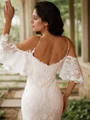 Sheath/Column Lace V-neck Short Sleeves Sweep Train Wedding Dresses
