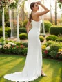 Sheath/Column Charmeuse Ruched One-Shoulder Sleeveless Court Train Wedding Dresses