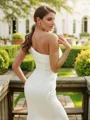 Sheath/Column Charmeuse Ruched One-Shoulder Sleeveless Court Train Wedding Dresses