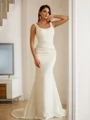 Sheath/Column Charmeuse Ruched Straps Sleeveless Sweep Train Wedding Dresses