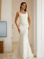 Sheath/Column Charmeuse Ruched Straps Sleeveless Sweep Train Wedding Dresses