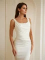 Sheath/Column Charmeuse Ruched Straps Sleeveless Sweep Train Wedding Dresses