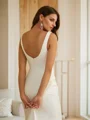 Sheath/Column Charmeuse Ruched Straps Sleeveless Sweep Train Wedding Dresses