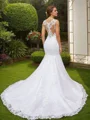 Trumpet/Mermaid Tulle Lace Scoop Sleeveless Court Train Wedding Dresses