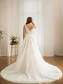 A-Line/Princess Tulle Applique V-neck Sleeveless Chapel Train Wedding Dresses