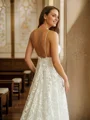 A-Line/Princess Lace V-neck Sleeveless Chapel Train Wedding Dresses