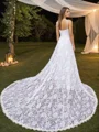 A-Line/Princess Lace Spaghetti Straps Sleeveless Chapel Train Wedding Dresses