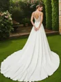 A-Line/Princess Stretch Crepe Lace V-neck Sleeveless Cathedral Train Wedding Dresses