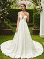 A-Line/Princess Stretch Crepe Lace V-neck Sleeveless Cathedral Train Wedding Dresses