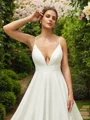 A-Line/Princess Stretch Crepe Lace V-neck Sleeveless Cathedral Train Wedding Dresses
