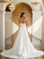 Sheath/Column Charmeuse Ruched Spaghetti Straps Sleeveless Court Train Wedding Dresses