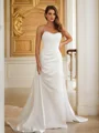 Sheath/Column Charmeuse Ruched Spaghetti Straps Sleeveless Court Train Wedding Dresses