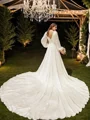 A-Line/Princess Satin Chiffon Ruched V-neck Long Sleeves Cathedral Train Wedding Dresses