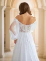 A-Line/Princess Tulle Applique Off-the-Shoulder Long Sleeves Chapel Train Wedding Dresses