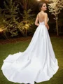 A-Line/Princess Satin Ruffles V-neck Sleeveless Court Train Wedding Dresses