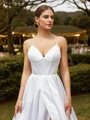 A-Line/Princess Satin Ruffles V-neck Sleeveless Court Train Wedding Dresses