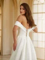 A-Line/Princess Satin Ruched Off-the-Shoulder Sleeveless Chapel Train Wedding Dresses