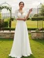 A-Line/Princess Chiffon Lace V-neck 1/2 Sleeves Floor-Length Wedding Dresses