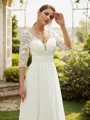 A-Line/Princess Chiffon Lace V-neck 1/2 Sleeves Floor-Length Wedding Dresses