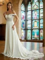 A-Line/Princess Stretch Crepe Lace Off-the-Shoulder Short Sleeves Court Train Wedding Dresses