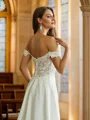 A-Line/Princess Stretch Crepe Lace Off-the-Shoulder Short Sleeves Court Train Wedding Dresses