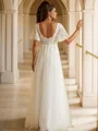 A-Line/Princess Tulle Lace V-neck Short Sleeves Floor-Length Wedding Dresses
