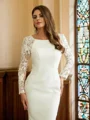 Sheath/Column Stretch Crepe Lace Scoop Long Sleeves Cathedral Train Wedding Dresses