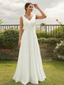 A-Line/Princess Chiffon Ruched V-neck Sleeveless Floor-Length Wedding Dresses