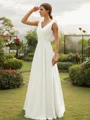 A-Line/Princess Chiffon Ruched V-neck Sleeveless Floor-Length Wedding Dresses