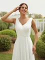 A-Line/Princess Chiffon Ruched V-neck Sleeveless Floor-Length Wedding Dresses