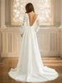 A-Line/Princess Tulle Lace V-neck Long Sleeves Court Train Wedding Dresses