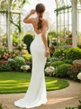 Sheath/Column Jersey Ruched V-neck Sleeveless Sweep Train Wedding Dresses