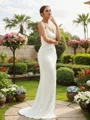 Sheath/Column Jersey Ruched V-neck Sleeveless Sweep Train Wedding Dresses