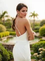 Sheath/Column Jersey Ruched V-neck Sleeveless Sweep Train Wedding Dresses