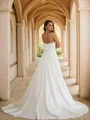 Sheath/Column Charmeuse Ruched V-neck Sleeveless Court Train Wedding Dresses